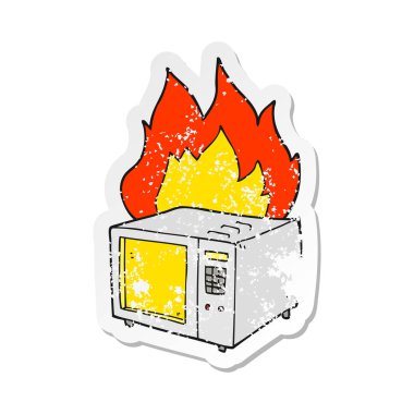 bir çizgi film mikrodalga yanıyor Retro sıkıntılı etiket