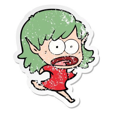 bir çizgi film şok elf kızın sıkıntılı etiket