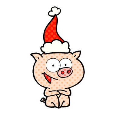 neşeli oturma domuz çizgi roman tarzı resimde bir Eşyası 