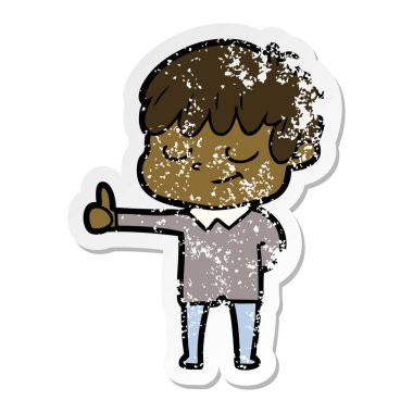 sıkıntılı etiket bir karikatür mutlu çocuk