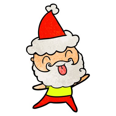 Sakallı Noel Baba şapkası giyen dilini