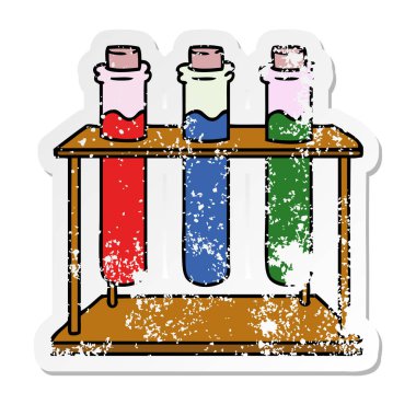 sıkıntılı etiket karikatür doodle bir bilim test tüp