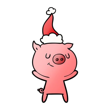 Noel Baba şapkası giyen bir domuz mutlu degrade çizgi film