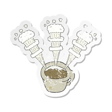 bir çizgi film sıcak kahve kupa Retro sıkıntılı etiket