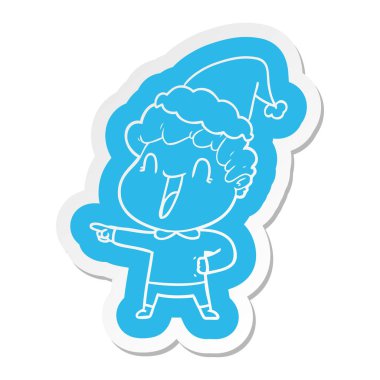 Noel Baba şapkası giyen mutlu bir adamın ilginç çizgi film etiketi