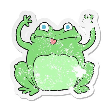 Retro sıkıntılı etiket bir karikatür komik kurbağa