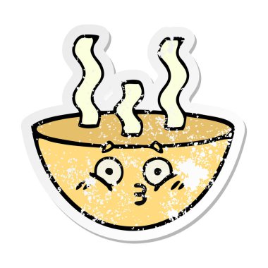 bir sevimli çizgi tas sıcak çorba sıkıntılı etiket