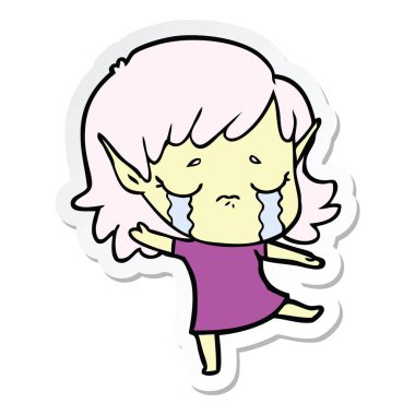 etiket bir karikatür ağlayan elf kızı