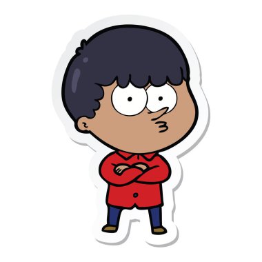 çizgi film meraklı bir çocuk etiket