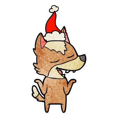 el giyen Noel Baba şapkası gülüyor kurt dokulu çizgi film çekilmiş