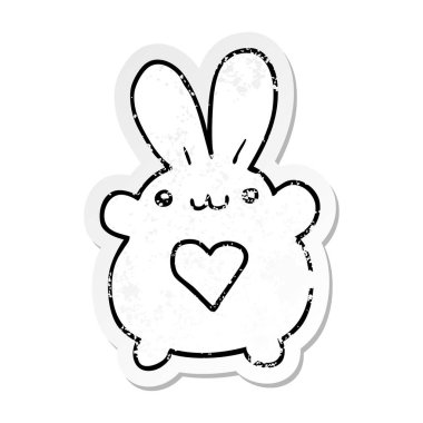 aşk kalp ile sevimli çizgi tavşan sıkıntılı etiket
