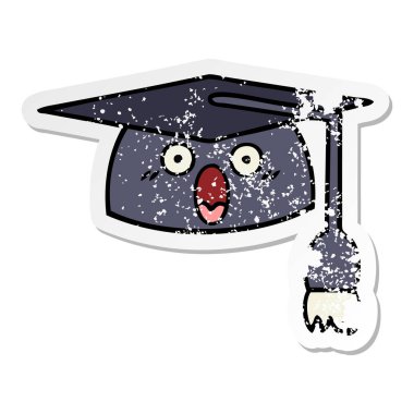 sevimli çizgi mezuniyet şapka sıkıntılı etiket