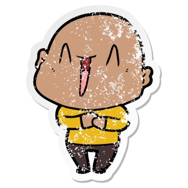 bir mutlu karikatür kel adamın sıkıntılı etiket