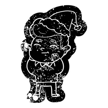 mutlu çizgi film Noel Baba şapkası giyen bir adam simgesini sıkıntılı