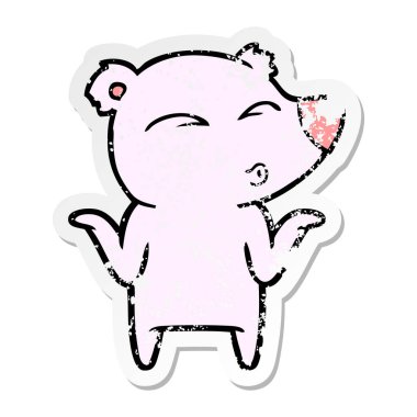 shrugging karikatür ayı sıkıntılı etiket