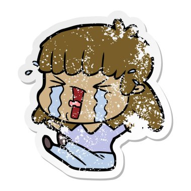 bir çizgi film kadının gözyaşları içinde sıkıntılı etiket