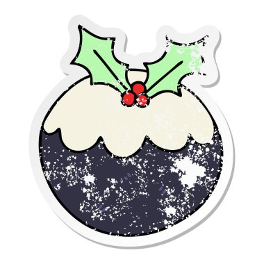 ilginç bir el sıkıntılı etiket karikatür Noel pudingi çizilmiş