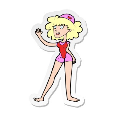 bir çizgi film yüzücü kadının etiket