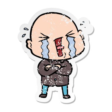 kel adam ağlıyor bir karikatür sıkıntılı etiket