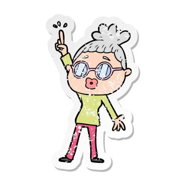 gözlük giyen kadın dans bir karikatür sıkıntılı etiket