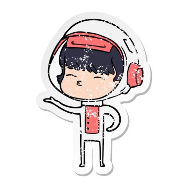 bir çizgi film meraklı astronotun sıkıntılı etiket