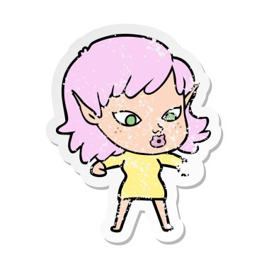 bir güzel karikatür elf kızın sıkıntılı etiket