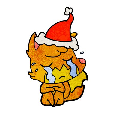 ağlayan fox giyen Noel Baba şapkası çizilmiş dokulu karikatür el