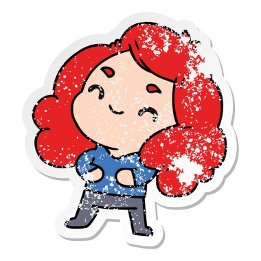 bir şirin kawaii kız sıkıntılı etiket karikatür çizimi