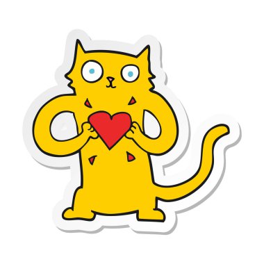 etiket aşk kalbi olan bir çizgi film kedi