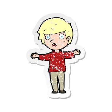 bir çizgi film endişeli çocuk Retro sıkıntılı etiket