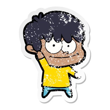 bir mutlu çizgi film adamın sıkıntılı etiket