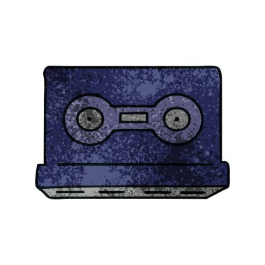 elle çizilmiş karikatür doodle retro bir kaset, dokulu