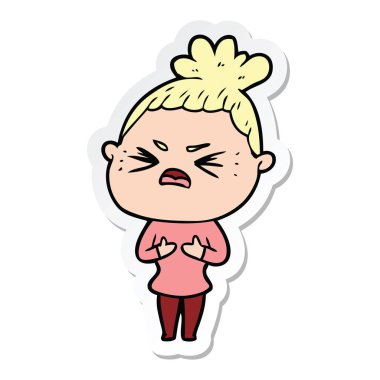 etiket bir karikatür kızgın kadın