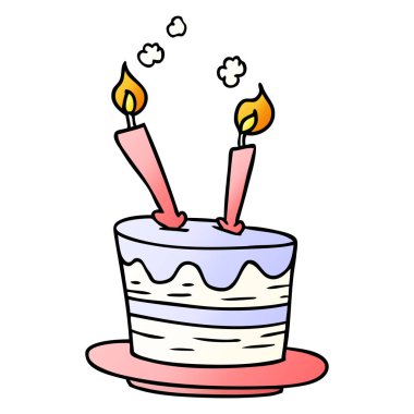 Degrade çizgi film doodle doğum günü pastası