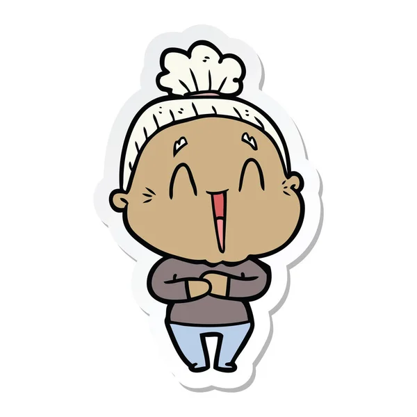 Sticker of a cartoon happy old lady — Stock Vector