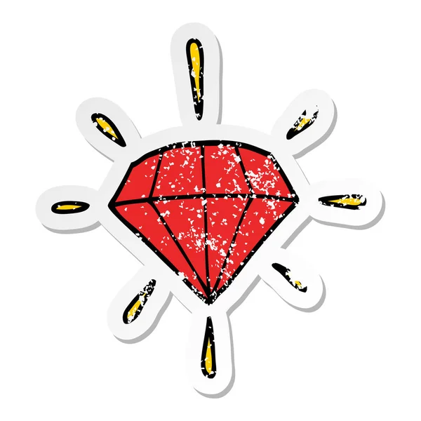 Verontruste Sticker Van Een Cartoon Tattoo Diamant — Stockvector