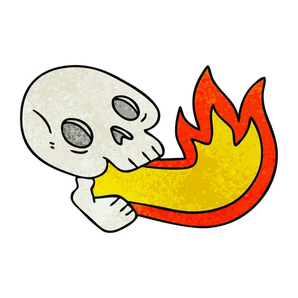 Nefes Çekilmiş Ilginç Karikatür Kafatası Ateş — Stok Vektör