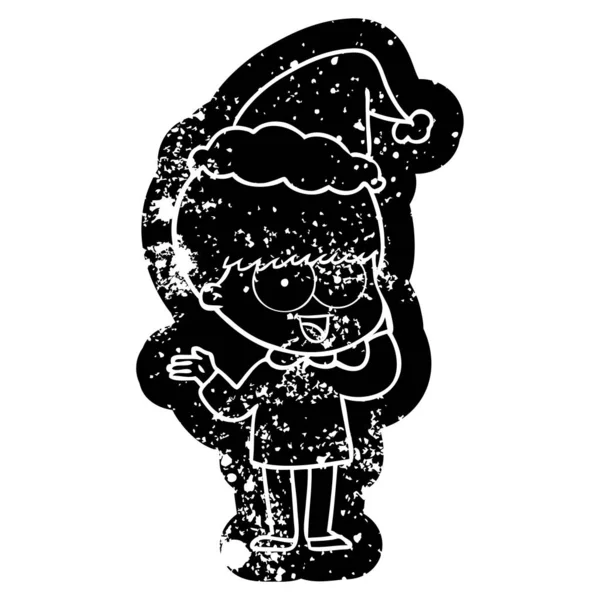 Szczęśliwy kreskówka trudnej sytuacji ikona chłopca kapeluszu santa — Wektor stockowy