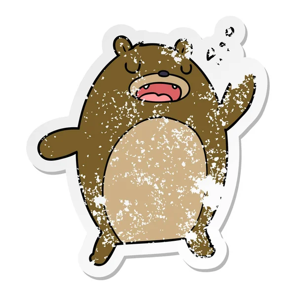 Distressed sticker of a funny cartoon bear — Stock Vector