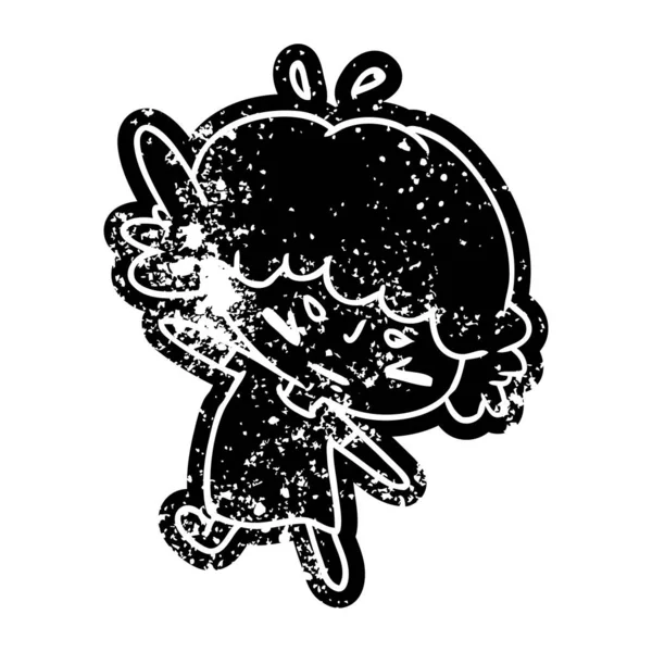 Grunge icon of a cute kawaii girl — Stock Vector
