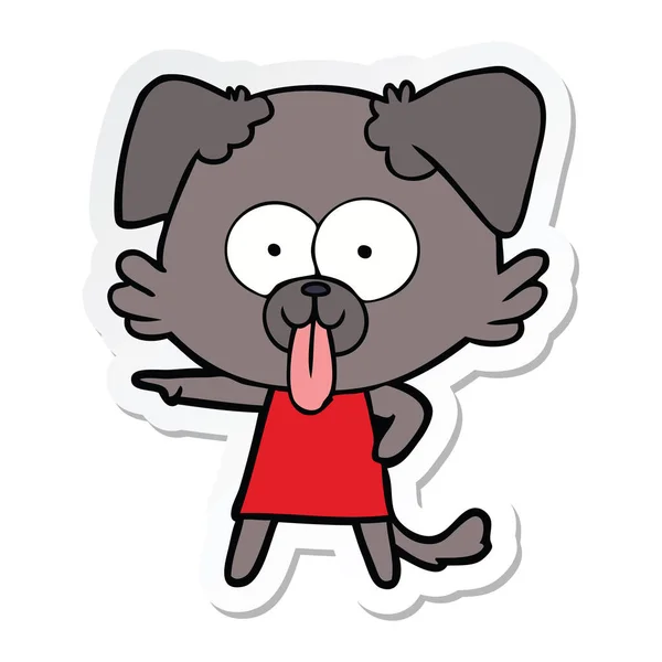 Adesivo di un cane dei cartoni animati con lingua sporgente — Vettoriale Stock