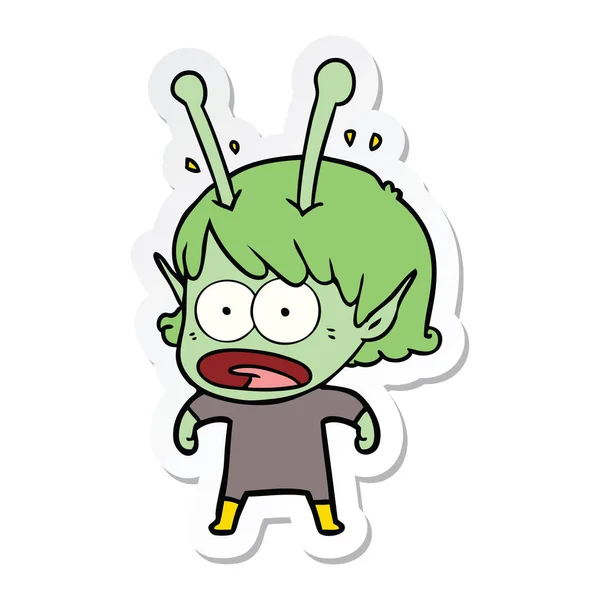 Sticker of a cartoon shocked alien girl — Stock Vector