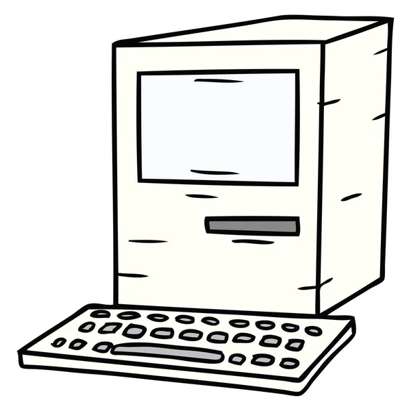 手绘卡通涂鸦的计算机和键盘 — 图库矢量图片