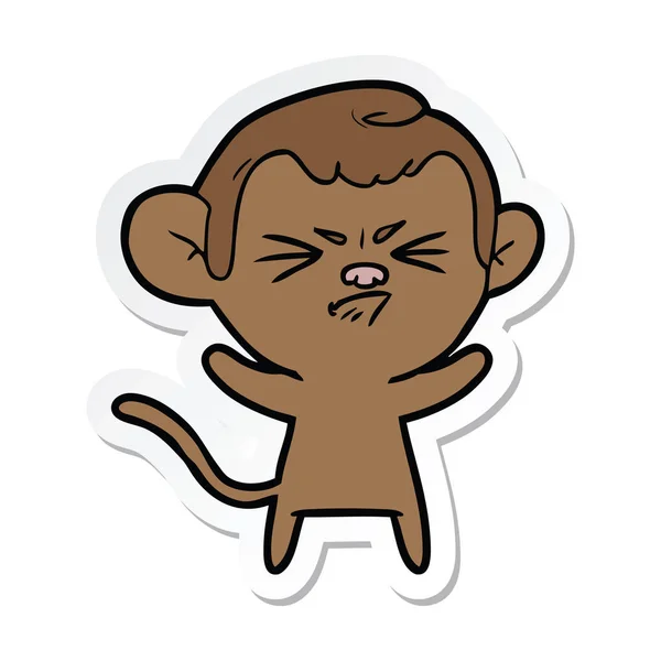 Adesivo di una scimmia infastidito cartone animato — Vettoriale Stock