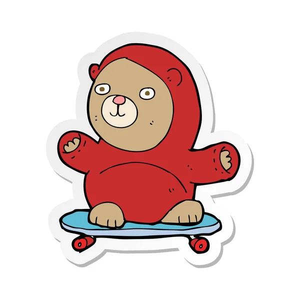 Aufkleber Eines Cartoon Bären Auf Skateboard — Stockvektor