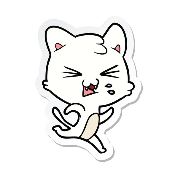 Sticker of a cartoon hissing cat — Stock Vector