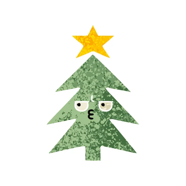 Retro illustration stil tecknad julgran — Stock vektor