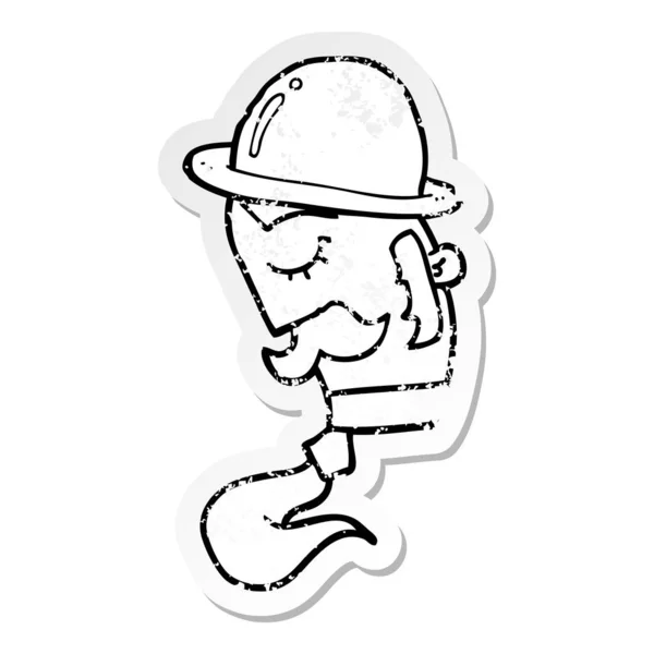 Szomorú matrica egy rajzfilm férfi kalapot visel — Stock Vector