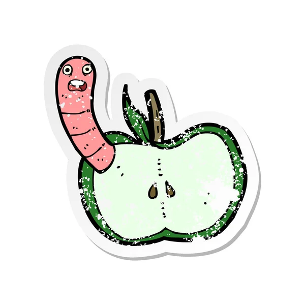 Retro noodlijdende sticker van een cartoon appel met worm — Stockvector