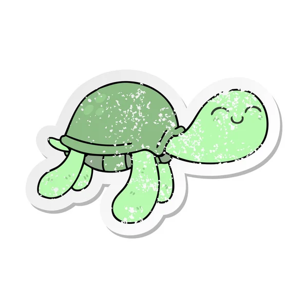 Verontruste sticker van een eigenzinnige hand getrokken cartoon schildpad — Stockvector